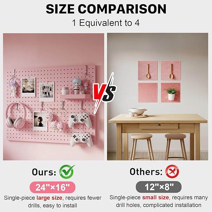 Peg Board, 2 Pack Metal Pegboard Panels Pink Pegboards Wall Organizer