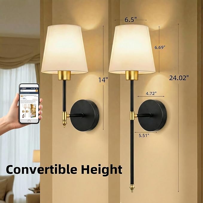IRONPAX Wall Sconces Battery Operated Set of 2, Wireless Rechargeable Wall