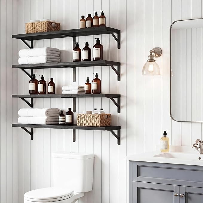 YGEOMER Floating Shelves for Wall, 35in Black Wall Shelves for Living Room