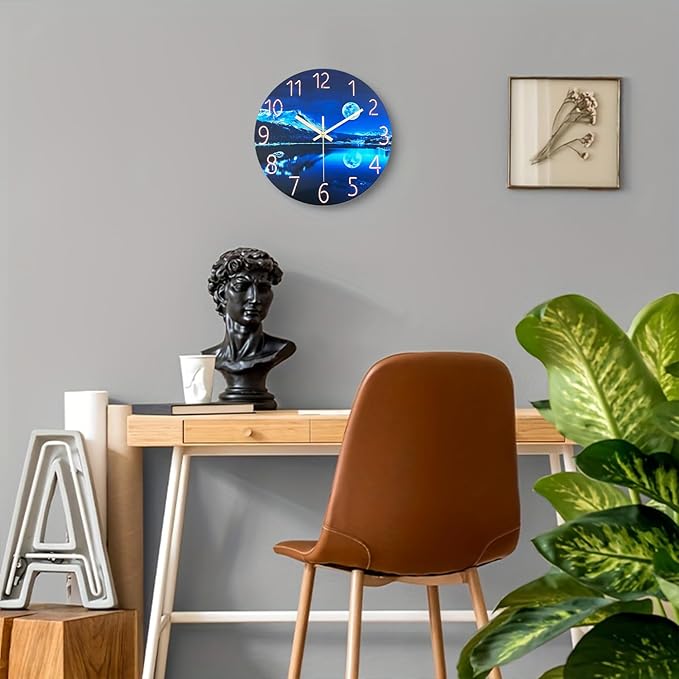 Blue Wall Clocks for Living Room 14 Inch Analog Wall Clock Battery Operated