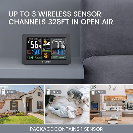 Newentor Weather Station Wireless Indoor Outdoor Thermometer, Color Display