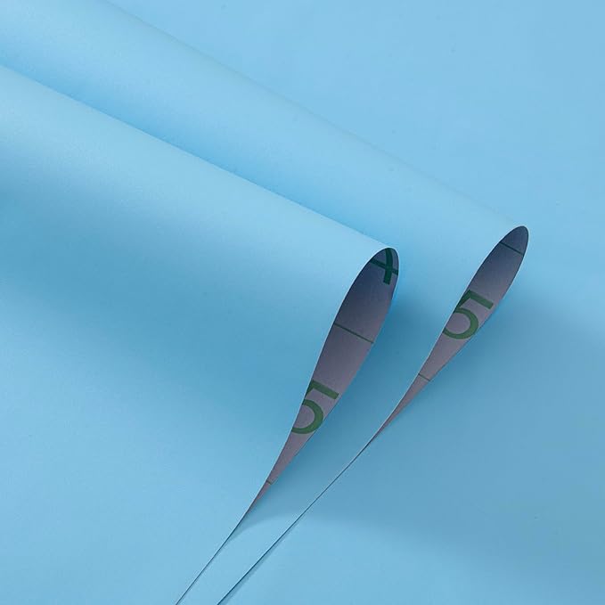 FUKU MON Light Blue Matte Contact Paper, Self-Adhesive Peel and Stick Wallpaper