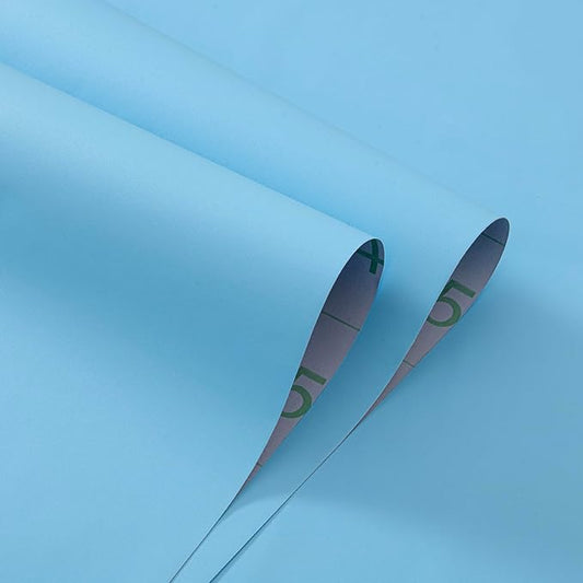 FUKU MON Light Blue Matte Contact Paper, Self-Adhesive Peel and Stick Wallpaper