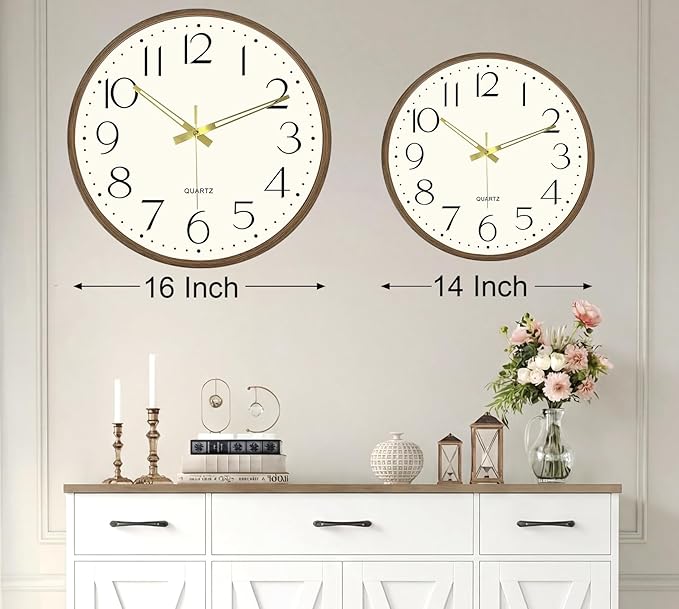 Vintage Wall Clock 14 Inch Quartz Silent Non-Ticking Analog Clock Battery