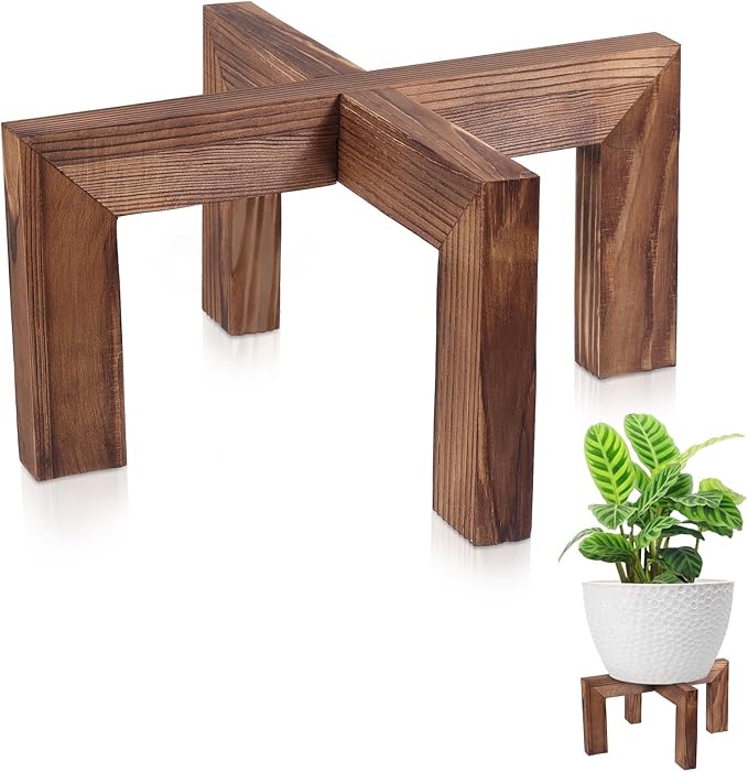 Plant Stand, Indoor/Outdoor Wood Plant Holder, Single Flower Pot Stand, Sturdy Planter Stand, Fit 5-15 Inch Pots
