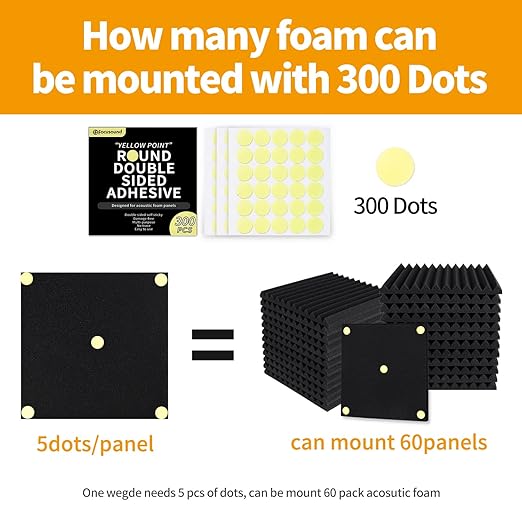 Focusound 300 Pack Yellow Point Double-Sided Adhesive Dots