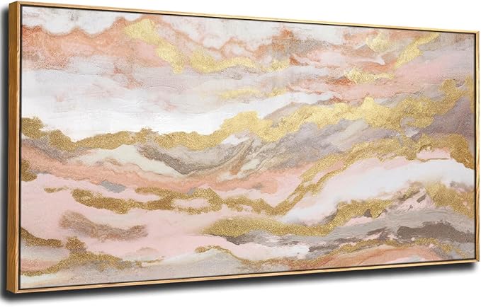 YJYart Canvas Wall Art Gold Living Room Decor Pink Canvas Art Room Decor