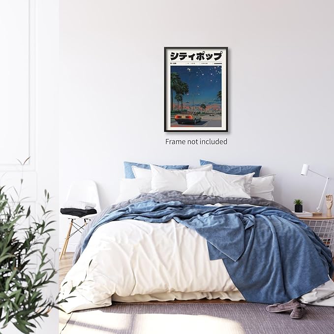 Heltrappe Vintage Japanese Canvas Wall Art 90s Vaporwave Aesthetic Print Asian