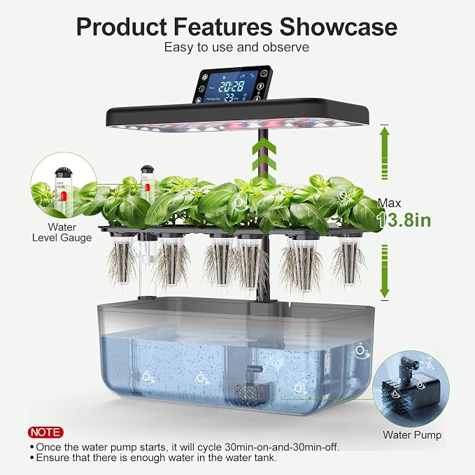 Hydroponics Growing System Kit with Seeds: 12 Pods Indoor Herb Garden Kit with LED Grow Light Plant Germination Kit Aeroponic Healthy Fresh Herbs Vegetables Hydroponic Planter for Home Kitchen Office