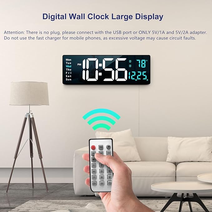 Abovsare 16.2 Inch Large Display Wall Clocks, LED Digital Clock