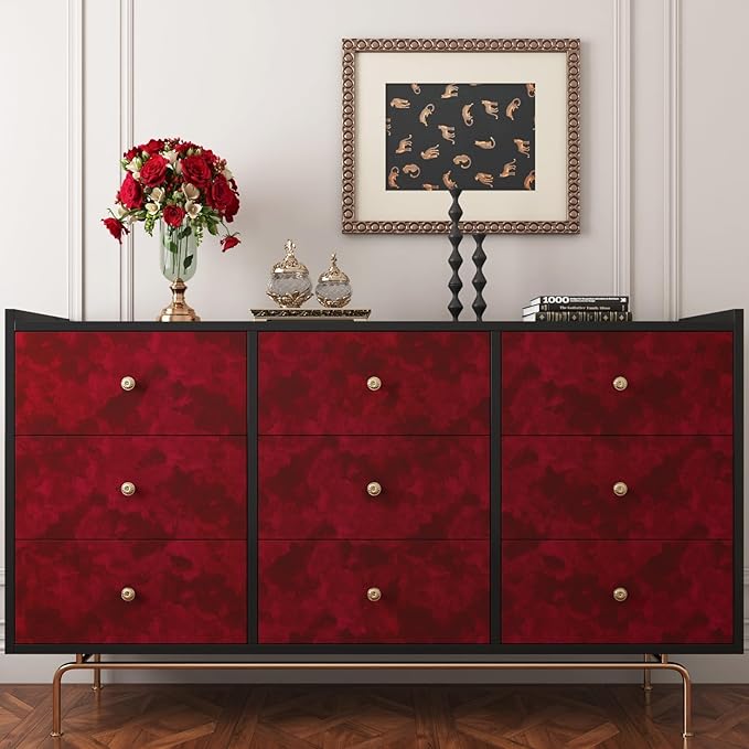 YENHOME 17.7"X393" Dark Red Wallpaper Stick and Peel, Vintage Velvet Wallpaper