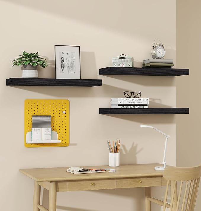 Vervida® 3 Pack Black Floating Shelves, Holds Up to 37 Lbs,