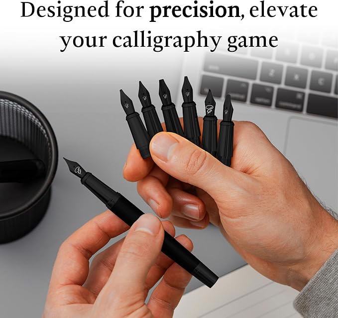 Ellington Pens Luxury Calligraphy Set – Premium Fountain Pen with 6 Nibs, 6 Bottle, 6 Cartridges, Converter, and Elegant Gift Box – Perfect for Calligraphers, Writers, Gifting