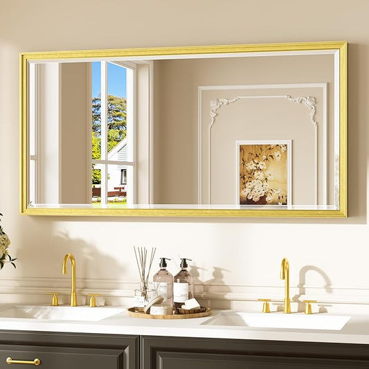 Keonjinn 48" x 24" Gold Bathroom Vanity Mirror, Brushed Gold Wall Mirrors Full
