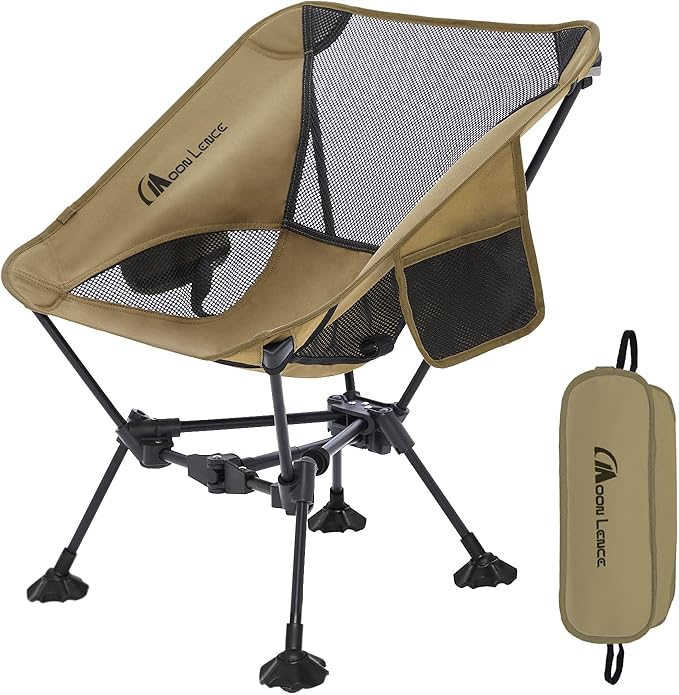 MOON LENCE Portable Camping Chairï¼Lightweight Backpacking Hiking Chairs,Compact,Foldable,with Anti-Sinking Large Feet for Beach,330 lbs Capacity (Khaki, Standard)