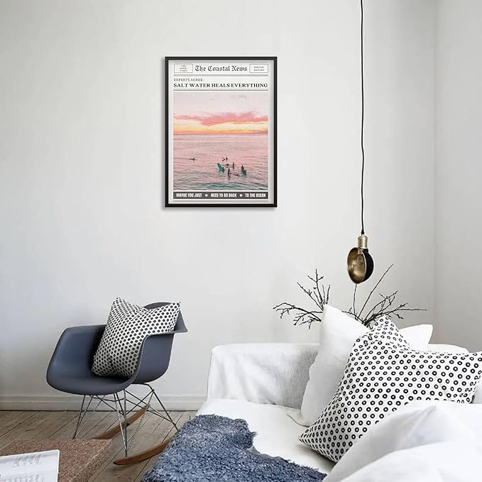 Pink Beach Newspaper Posters Vintage Fashion Coastal Girl Surf Wall Art 08x10