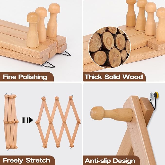 SCUNDA Wall Rack with 10 Hooks, Wooden Wall Expandable Coat Rack