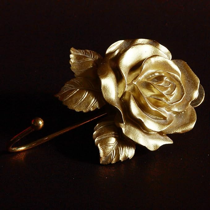 Gold Flower Wall Hooks, Whimsical Resin Rose Flower Decorative Bathroom Hooks