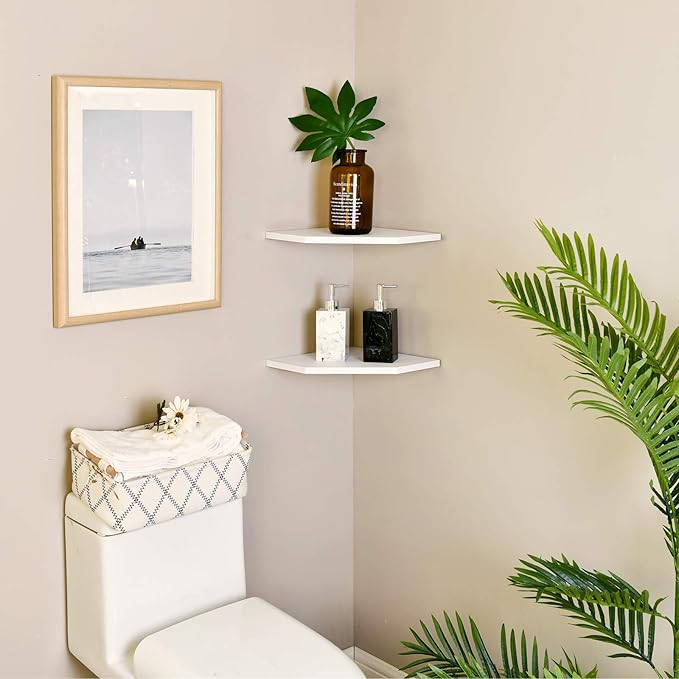 WELLAND 12-Inch Floating Corner Shelves Set of 2, Wall Mounted Storage Shelf