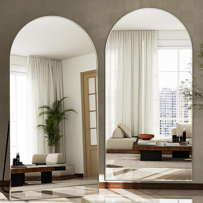 GLSLAND-30x71 inch Wall Mount Arched Full Length Mirror-Aluminum Alloy Frame