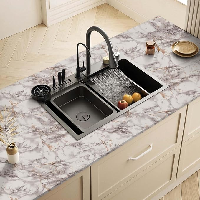 Abyssaly Marble Contact Paper Brown Peel and Stick Countertops Waterproof