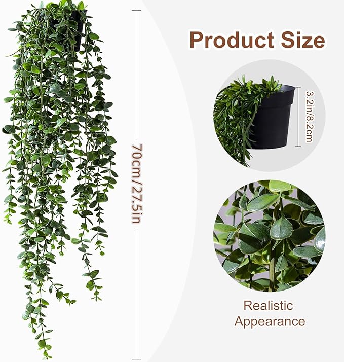 Artificial Hanging Plant 2 Pcs Faux Plant Ivy Vine Faux Eucalyptus Vines Fake