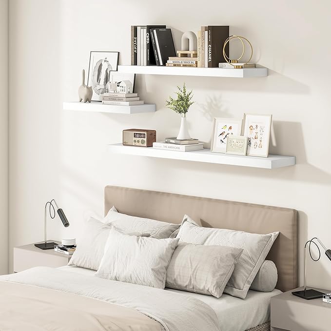 Vivelove White Floating Shelves Over Toilet, 24/36/48/55 Inch X 12 Deep Shelves