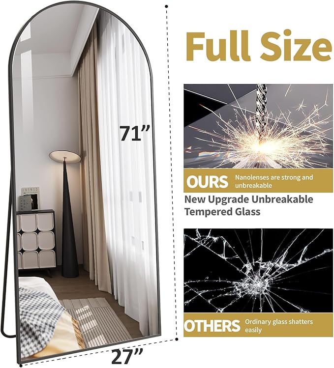 DMWOODFL 71"x26" Arched Full-Length Mirror