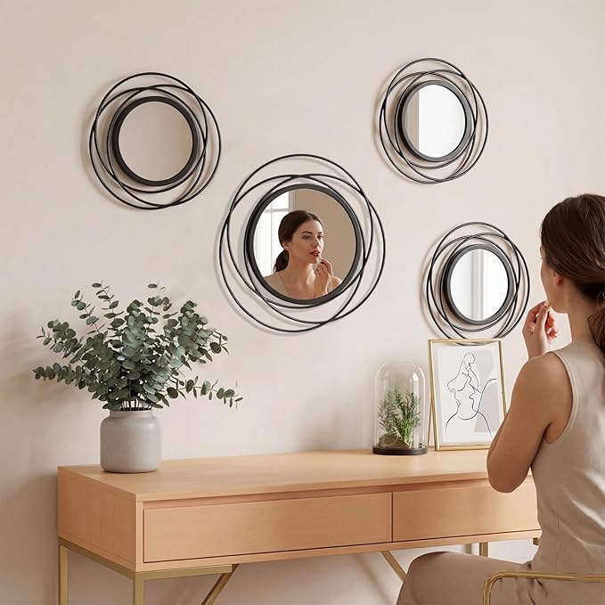 4 Piece Gold Round Wall Mirror Set Modern Metal Circle Home Decor