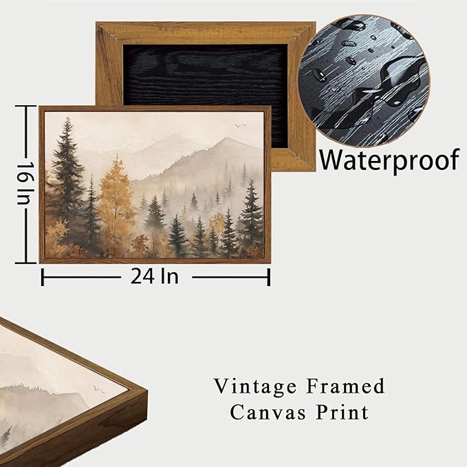 OIQArtOIQ Vintage Framed Wall Art Autumn Mountain Landscape Canvas Art Prints