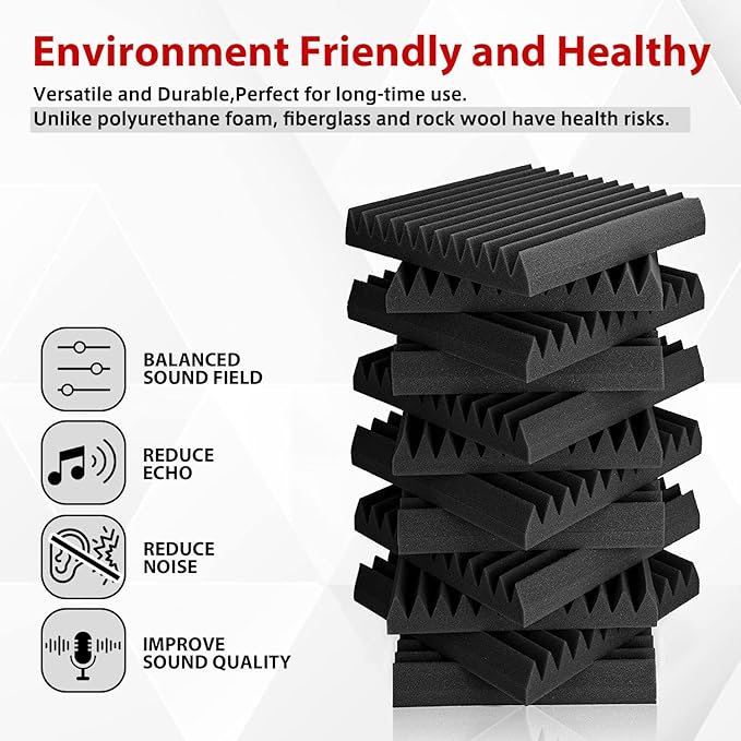 FONESO 52 Pack 1"×12"×12" Wedge Acoustic Foam Panels, High Density Soundproof