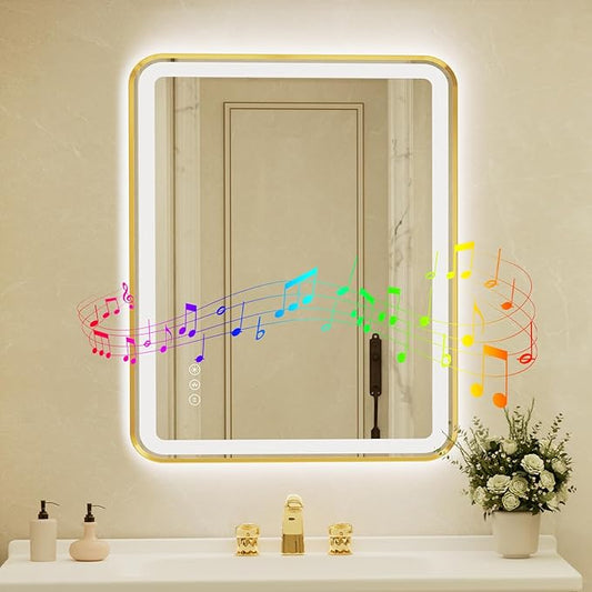 28x40 Inch Gold Framed LED Bathroom Mirror