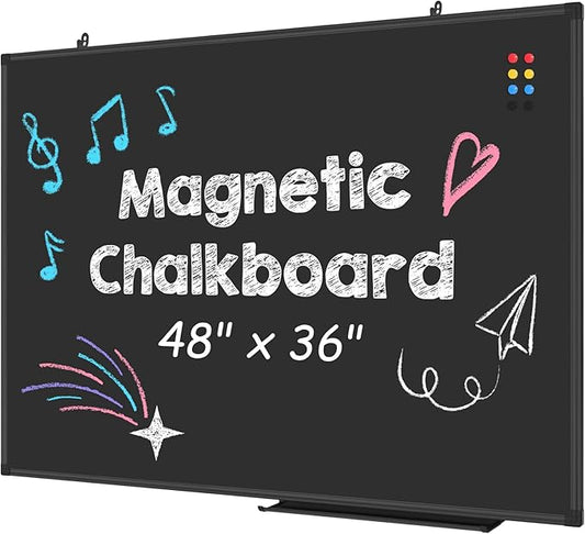 Lockways Magnetic Chalkboard 48 x 36 Inches, Aluminum Frame Large Blackboard