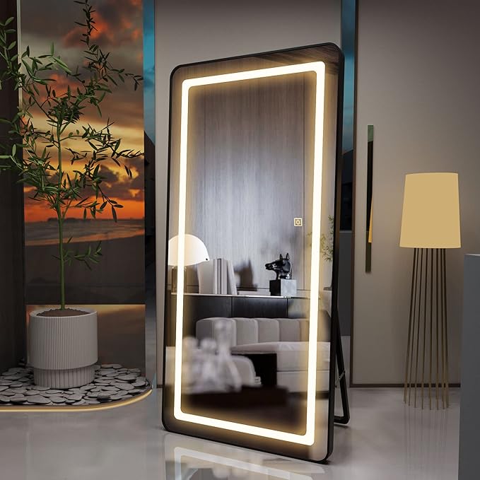 FENNIO Full Length Mirror with Lights, Free Standing Lighted Floor Mirror