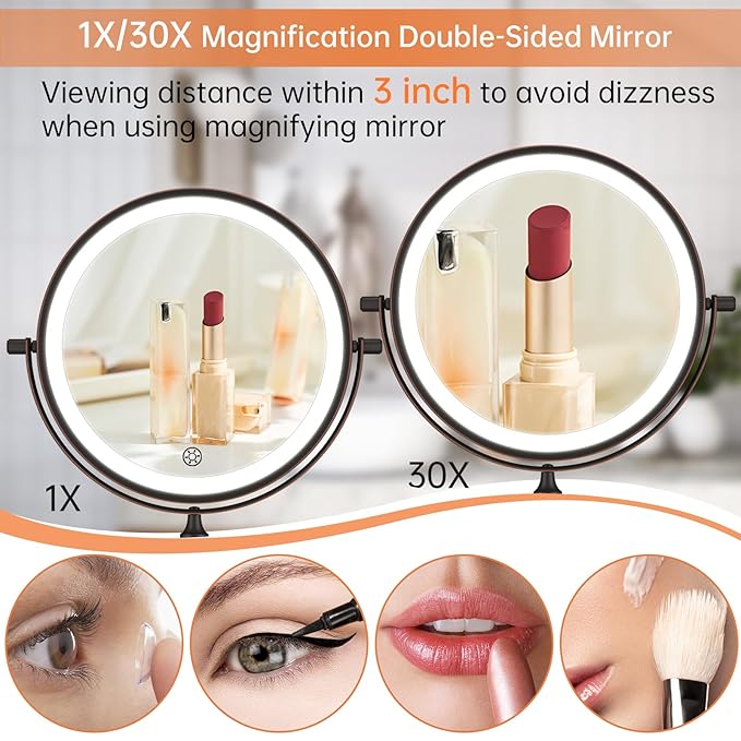 5000mAh Rechargeable Wall Mounted Lighted Makeup Vanity Mirror Double Sided 1X
