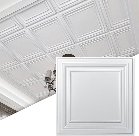 Art3d 12-Pack PVC Drop Ceiling Tiles, 2ft x 2ft, Bright White Finish
