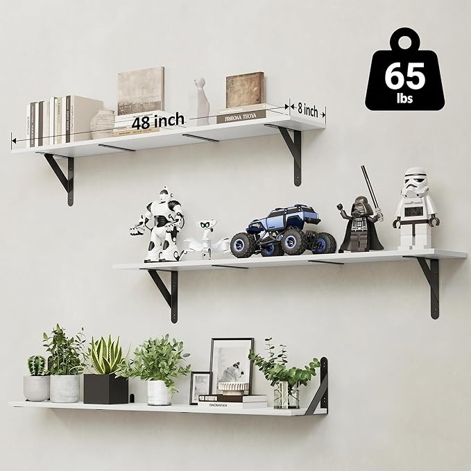 WOPITUES Floating Shelves for Wall 48″W x 8″D, Long Wall Mounted Shelves Set of