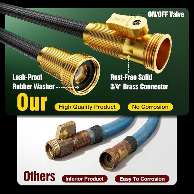 Garden Hose 25 ft Non-Expandable, Flexible Water Hose, Lightweight Hose with 10-Function Nozzle for Yard, Portable, Leak Proof, All-Weather Water Pipe for Outdoor, Car Wash, RV, Lawn