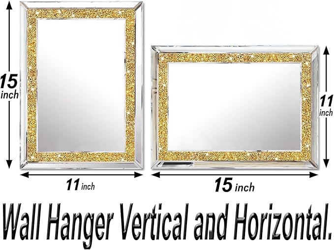 2 Piece Wall Mirrors, Crush Diamond Wall Decor