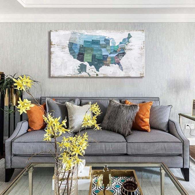 Map of The United States Wall Decor Map Canvas Wall Art