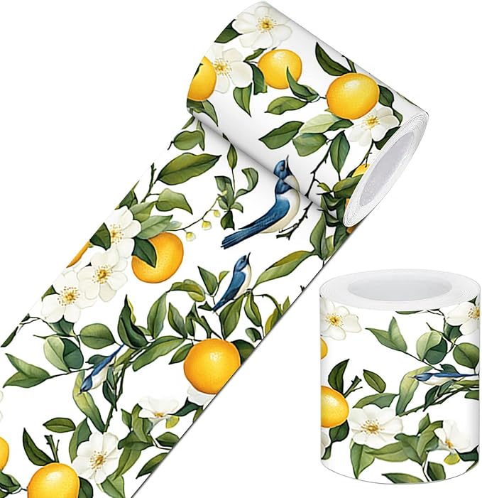 IVN Wallpaper Border Peel and Stick PVC Citrus Blossom and Bird Design 4x196