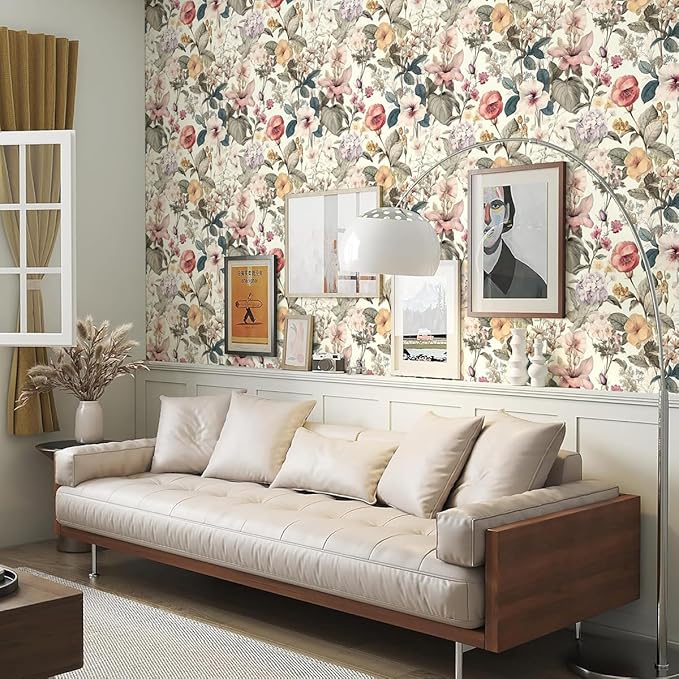 Jeweluck Floral Wallpaper Peel and Stick Vintage Floral Contact Paper Peel and