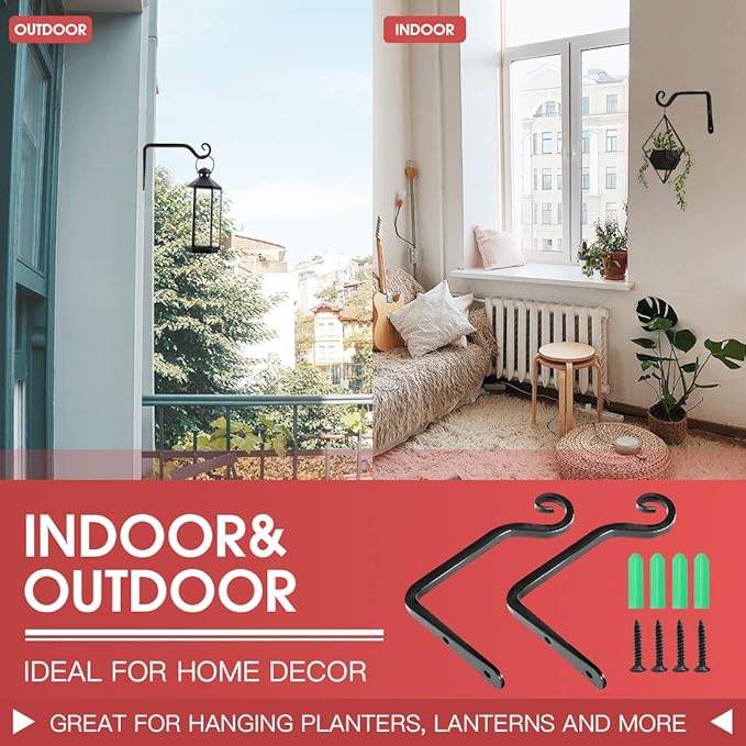 Jardim 2 Pack 6 Inch Premium Decorative Metal Iron Wall Hook, Indoor Outdoor