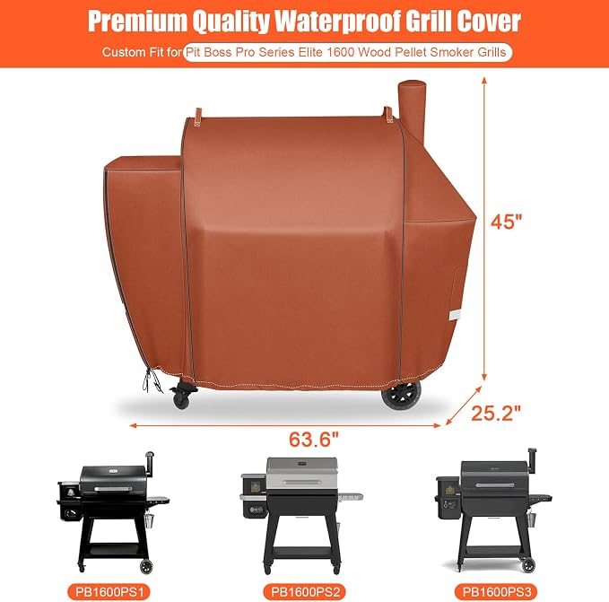 QuliMetal Grill Cover for Pit Boss Competition Series 1600, Pro Series 1600 Elite Wood Pellet Grill, PB1600CS, PB1600PS2, PB1600PSE, 600D Waterproof Fade Resistant Pit Boss 1600 Grill Cover, Brown