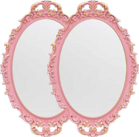 Tstarer 2PACK - Vintage Decorative Pink Framed Mirror, Wall Hanging Mirrors &