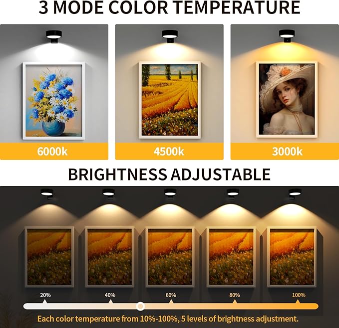 Narotood Picture Lights for Wall, Rechargeable Battery Magnetic Poster Lights