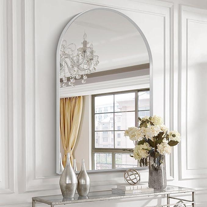 28" x 36" Silver Arched Mirror, Large Arch Bathroom Vanity Mirror, Modern