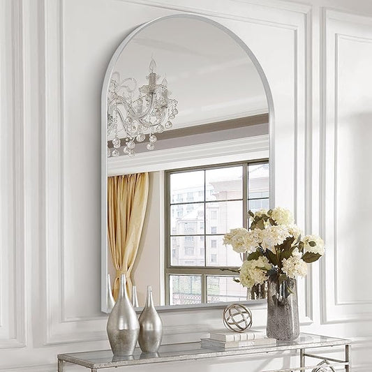 28" x 36" Silver Arched Mirror, Large Arch Bathroom Vanity Mirror, Modern