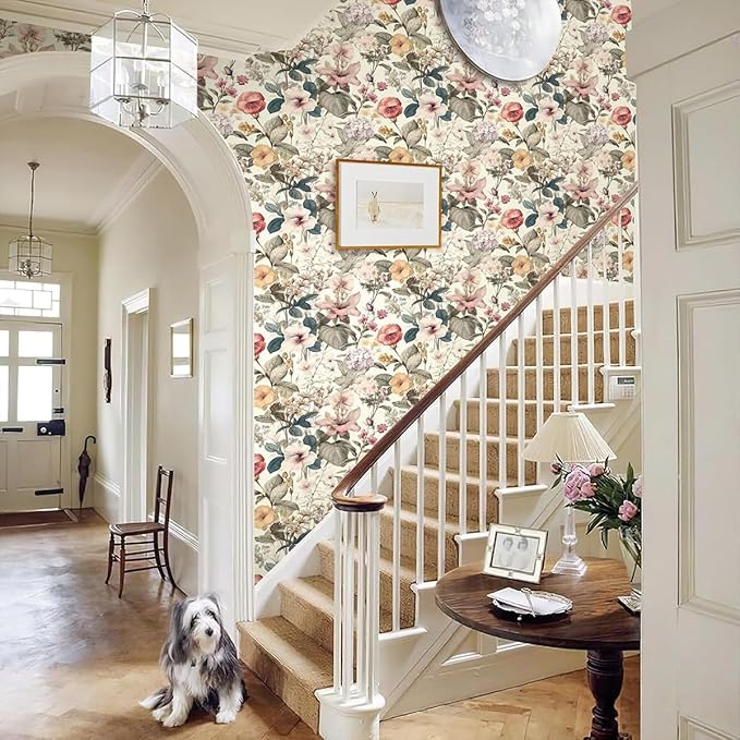 Jeweluck Floral Wallpaper Peel and Stick Vintage Floral Contact Paper Peel and