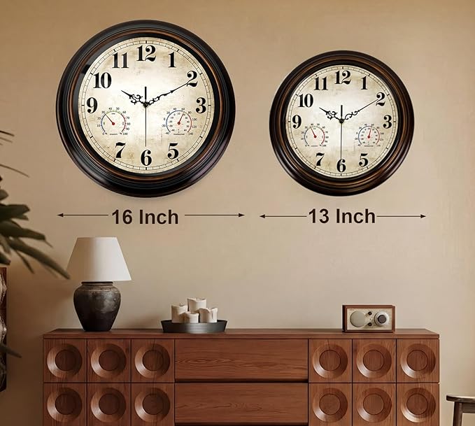 Vintage Wall Clock 16 Inch Quartz Silent Non-Ticking Analog Clock